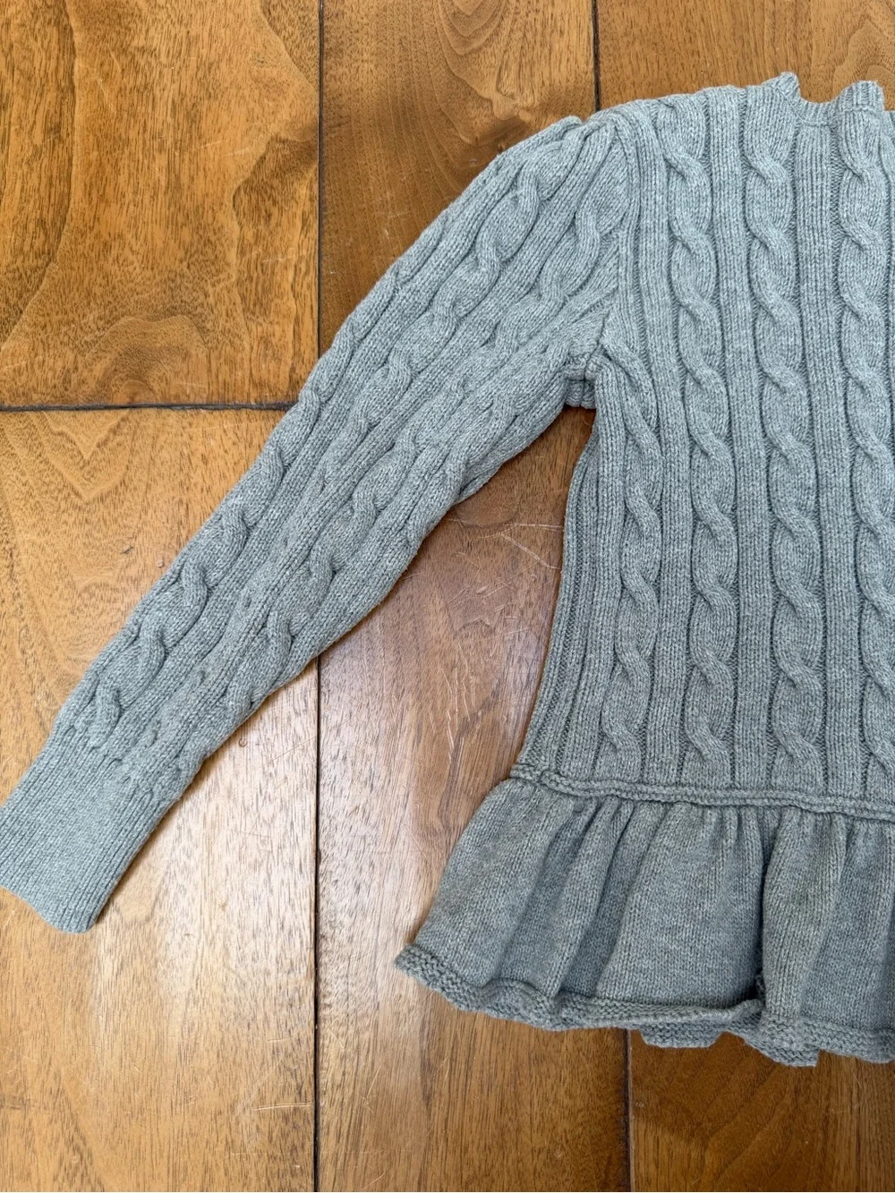 Ralph Lauren Girls Cable Knit Peplum Cardigan Gray Purple Pony Size 6 Cotton